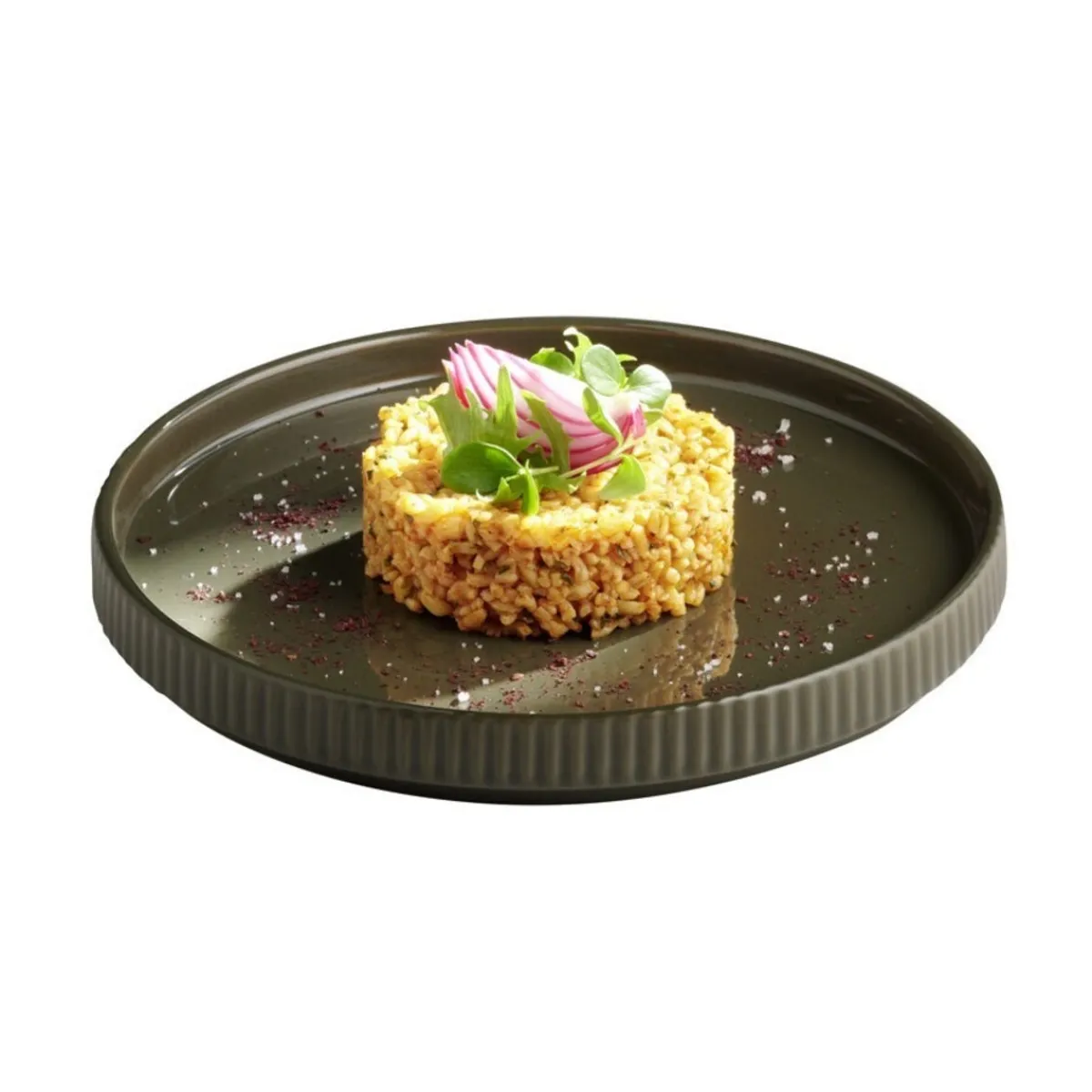 Assiette plate bord droit rond marron porcelaine Ø 20 cm The Grid - APS Discount