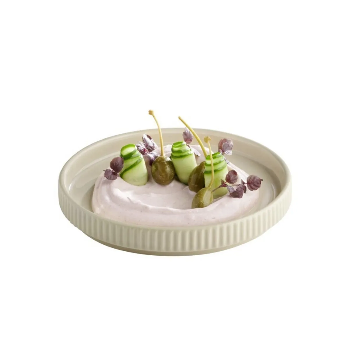 APS Assiette plate bord droit rond beige porcelaine Ø 16 cm The Grid Outlet