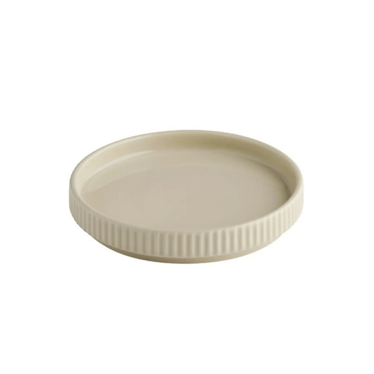 Assiette plate bord droit rond beige porcelaine Ø 14 cm The Grid - APS Hot