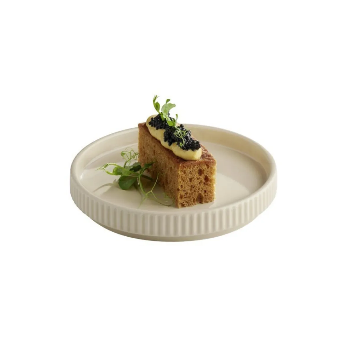 Assiette plate bord droit rond beige porcelaine Ø 14 cm The Grid - APS Hot