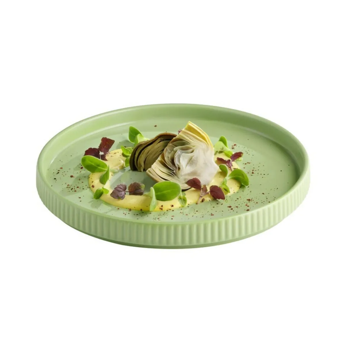 APS Assiette plate bord droit rond vert porcelaine Ø 20 cm The Grid Outlet