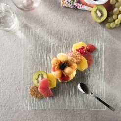 PRO.MUNDI Assiette plate carré transparent verre 19,5x19,5 cm Veloutee New