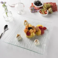 PRO.MUNDI Assiette plate carré transparent verre 26x26 cm Veloutee