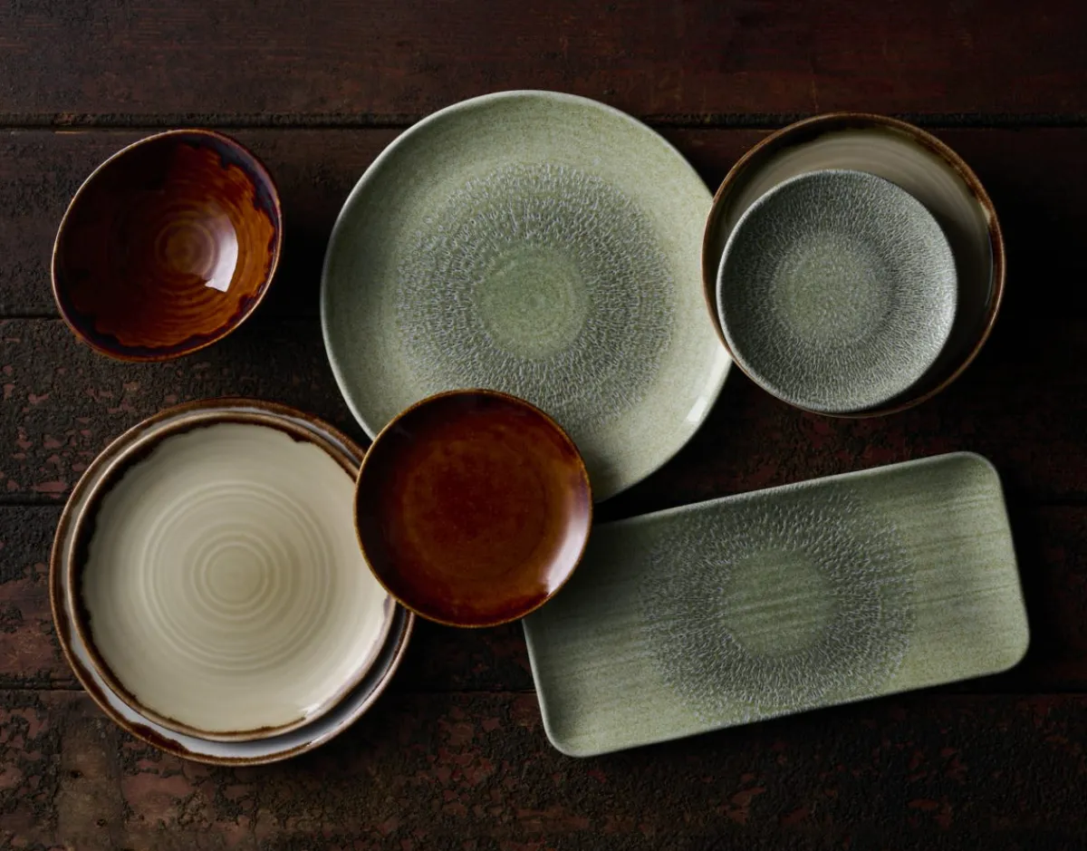 Assiette plate organique vert porcelaine vitrifiée Ø 27 cm Harvest Grain - DUDSON New