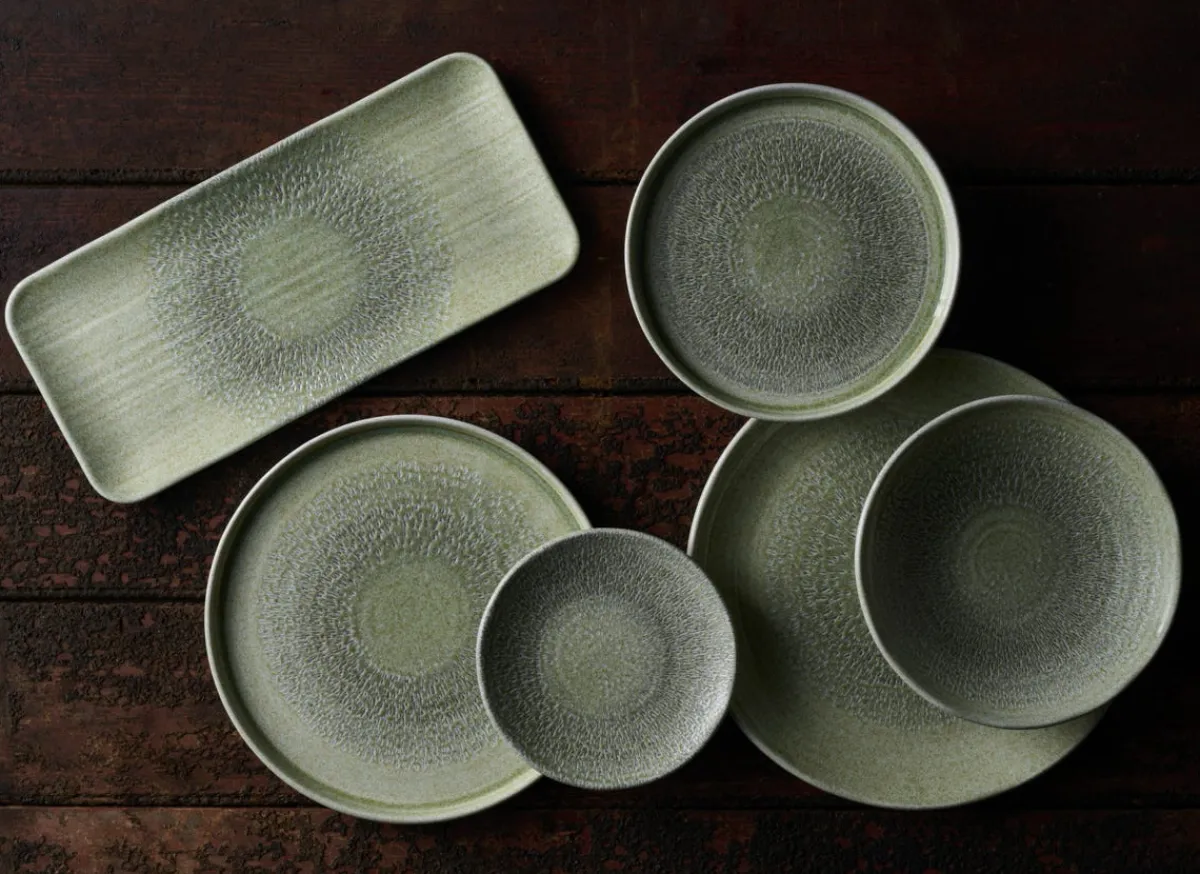 DUDSON Assiette plate organique vert porcelaine vitrifiée Ø 29 cm Harvest Grain Sale