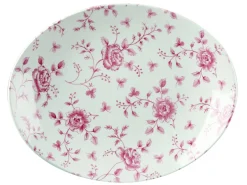 CHURCHILL Assiette plate ovale Rose Chintz Cranberry porcelaine vitrifiée 31,7x25,5 cm Vintage Prints Rose Chintz Outlet