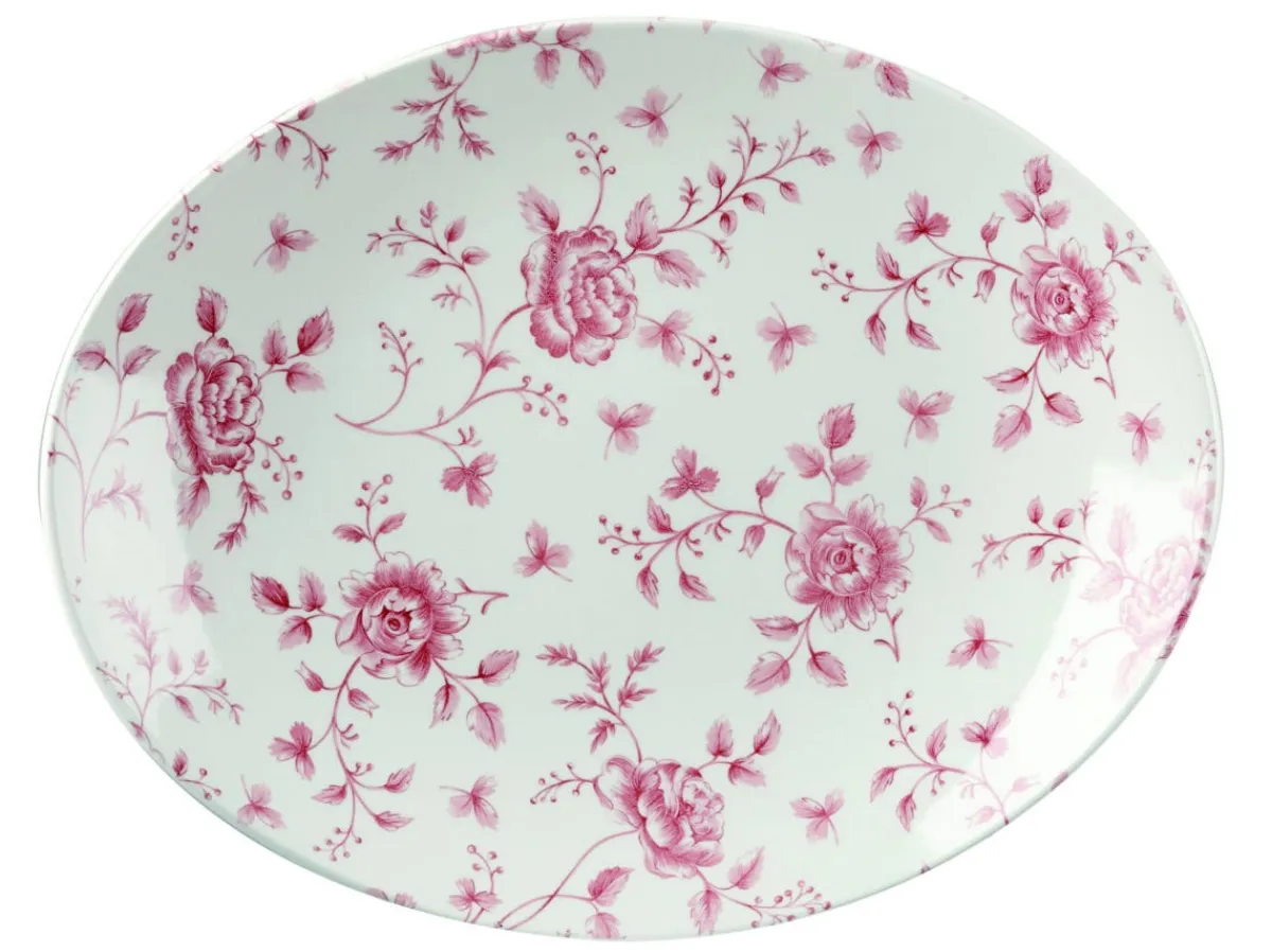 CHURCHILL Assiette plate ovale Rose Chintz Cranberry porcelaine vitrifiée 31,7x25,5 cm Vintage Prints Rose Chintz Outlet