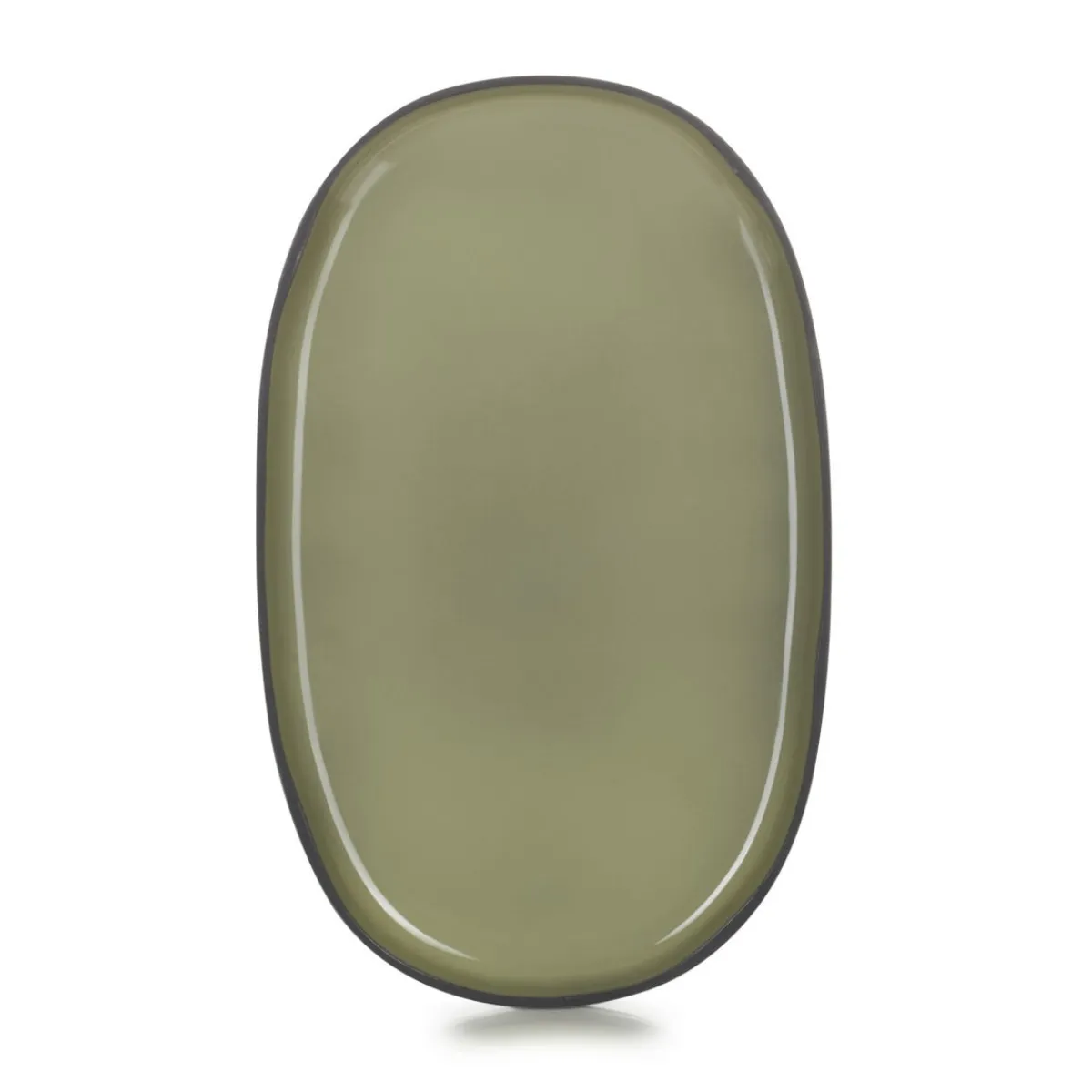 REVOL Assiette plate ovale vert porcelaine culinaire 35,5x21,8 cm Caractère New