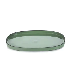 Assiette plate ovale vert porcelaine culinaire 35,5x21,8 cm Caractère - REVOL Hot