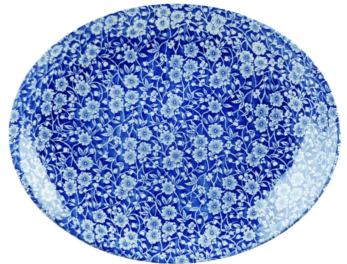 Assiette plate ovale Victorian Calico Bleu Prague porcelaine vitrifiée 31,7x25,5 cm Vintage Prints Victorian Prague - CHURCHILL Hot
