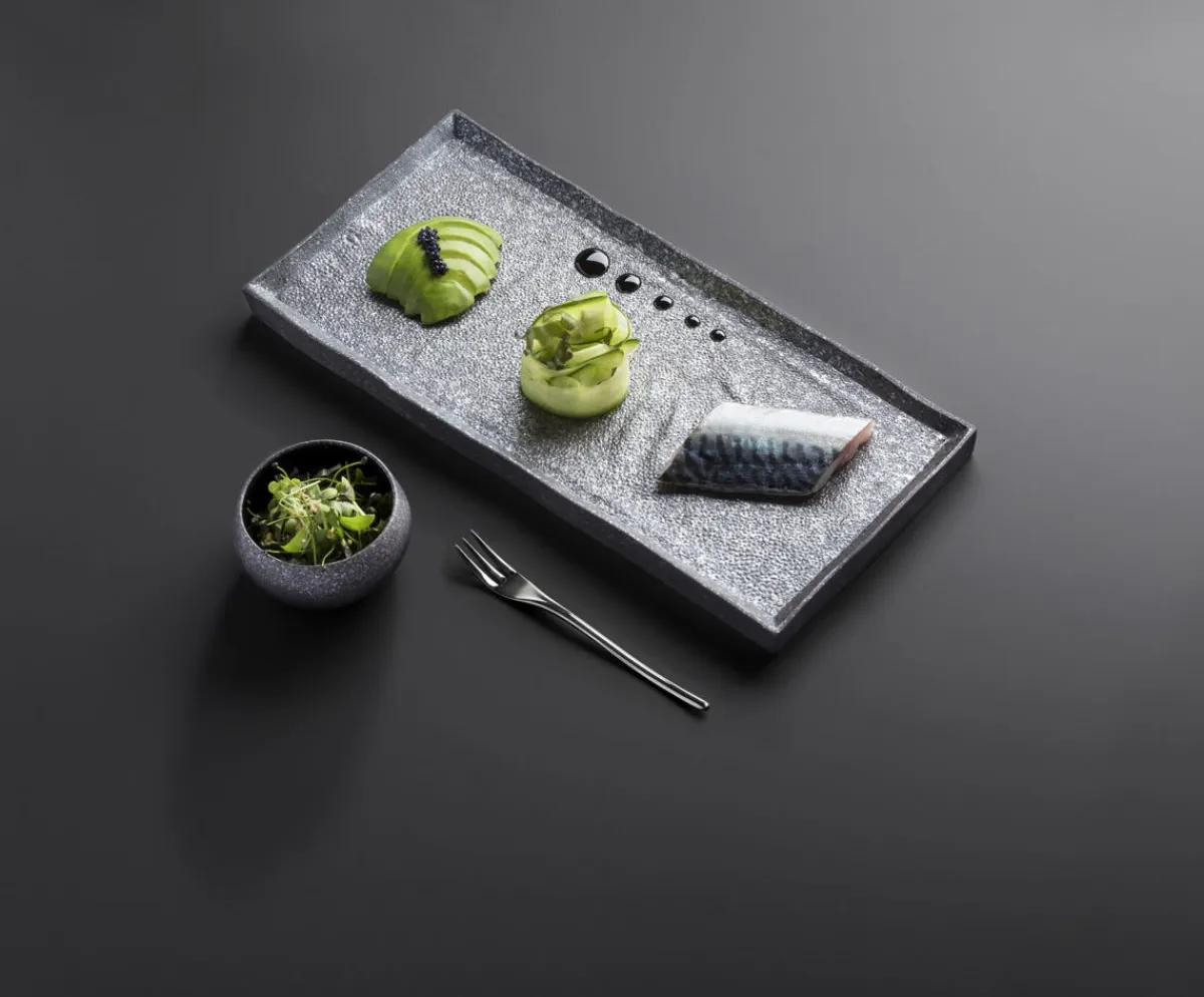 REVOL Assiette plate rectangulaire noir porcelaine culinaire 21x17,5 cm Solstice Discount