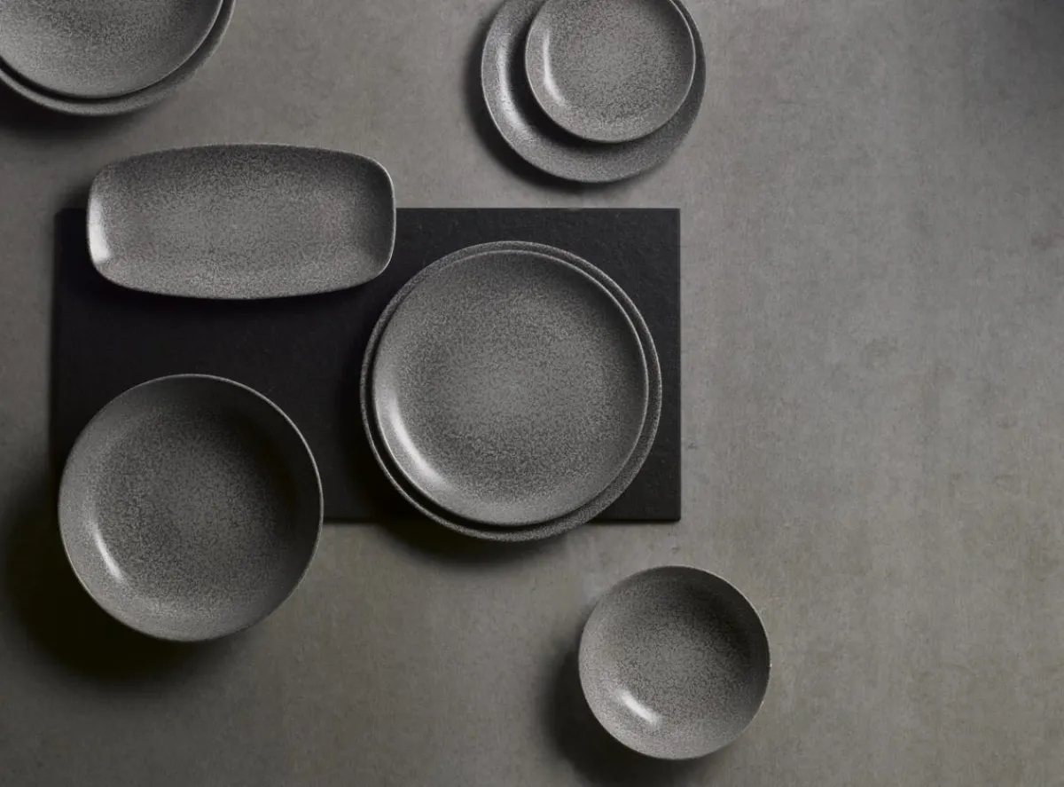 DUDSON Assiette plate rectangulaire gris porcelaine vitrifiée 29,8x15,3 cm Evo Origins