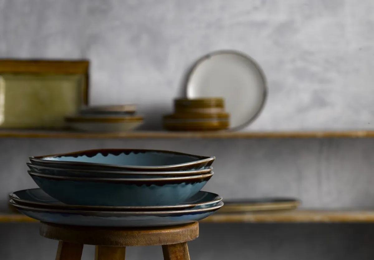 Assiette plate rectangulaire bleu porcelaine vitrifiée 34,5x23,3 cm Harvest - DUDSON Outlet