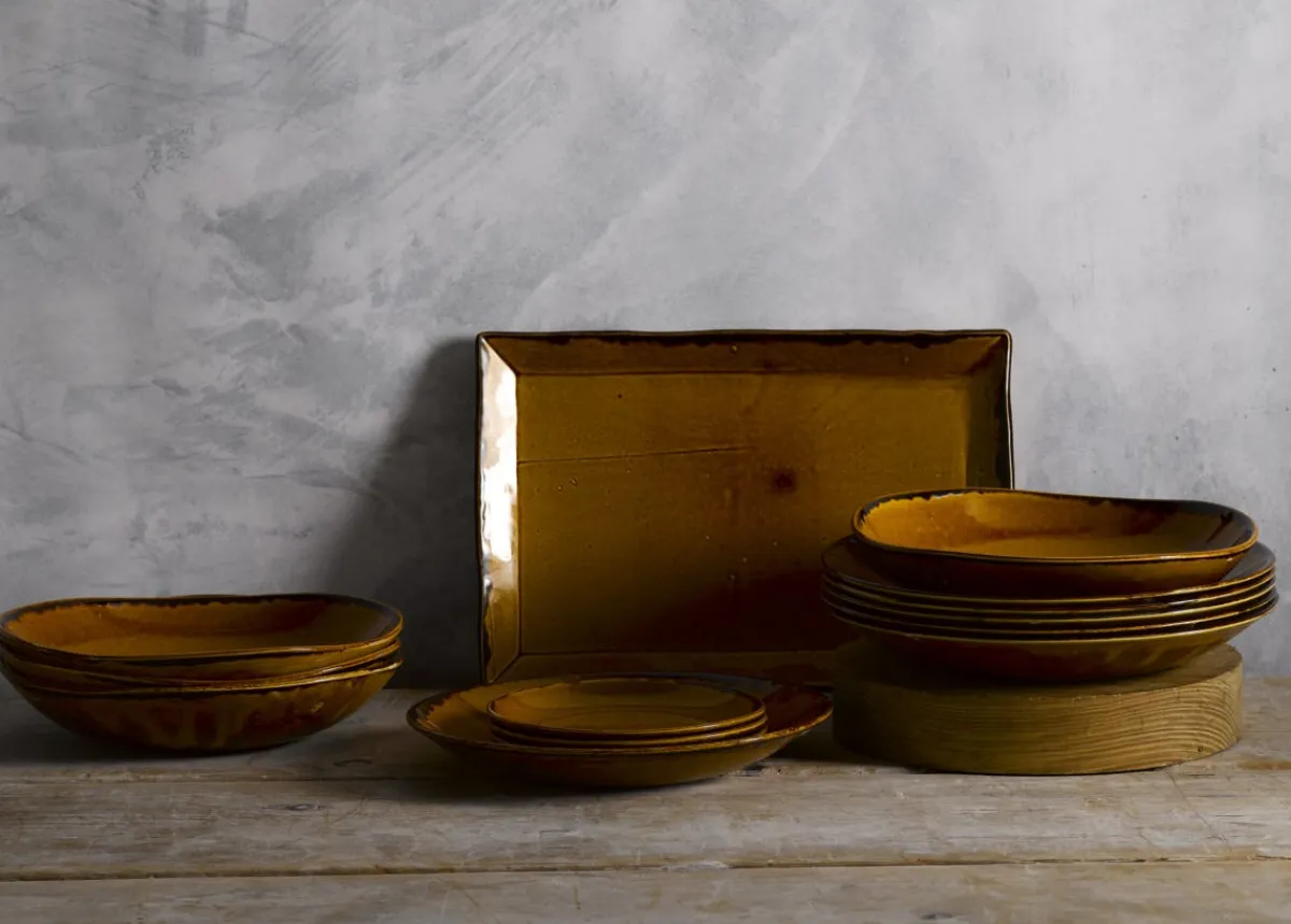 Assiette plate rectangulaire marron porcelaine vitrifiée 28,5x18,7 cm Harvest - DUDSON