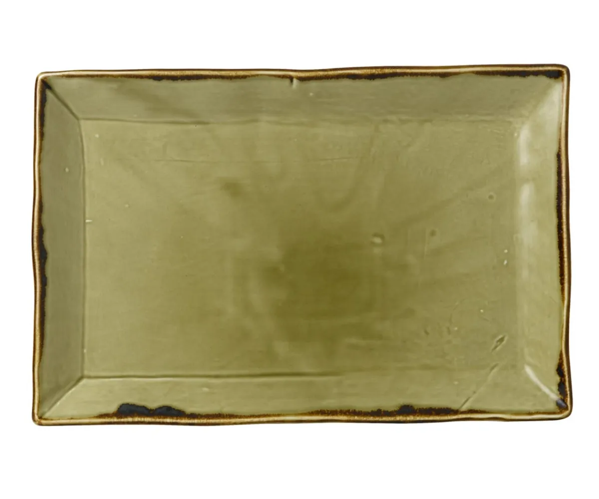 Assiette plate rectangulaire vert porcelaine vitrifiée 34,5x23,3 cm Harvest - DUDSON Clearance