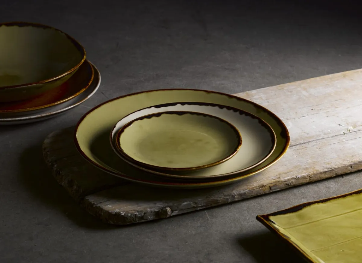 Assiette plate rectangulaire vert porcelaine vitrifiée 34,5x23,3 cm Harvest - DUDSON Clearance