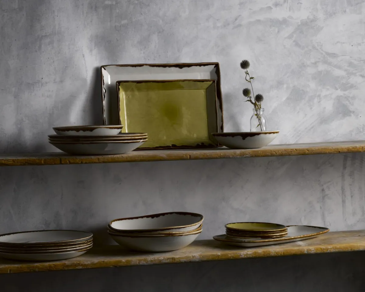 Assiette plate rectangulaire vert porcelaine vitrifiée 34,5x23,3 cm Harvest - DUDSON Clearance