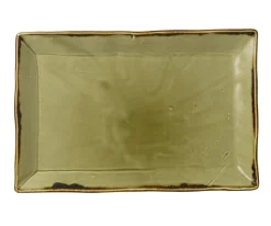 DUDSON Assiette plate rectangulaire vert porcelaine vitrifiée 28,5x18,7 cm Harvest New