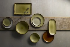 DUDSON Assiette plate rectangulaire vert porcelaine vitrifiée 28,5x18,7 cm Harvest New