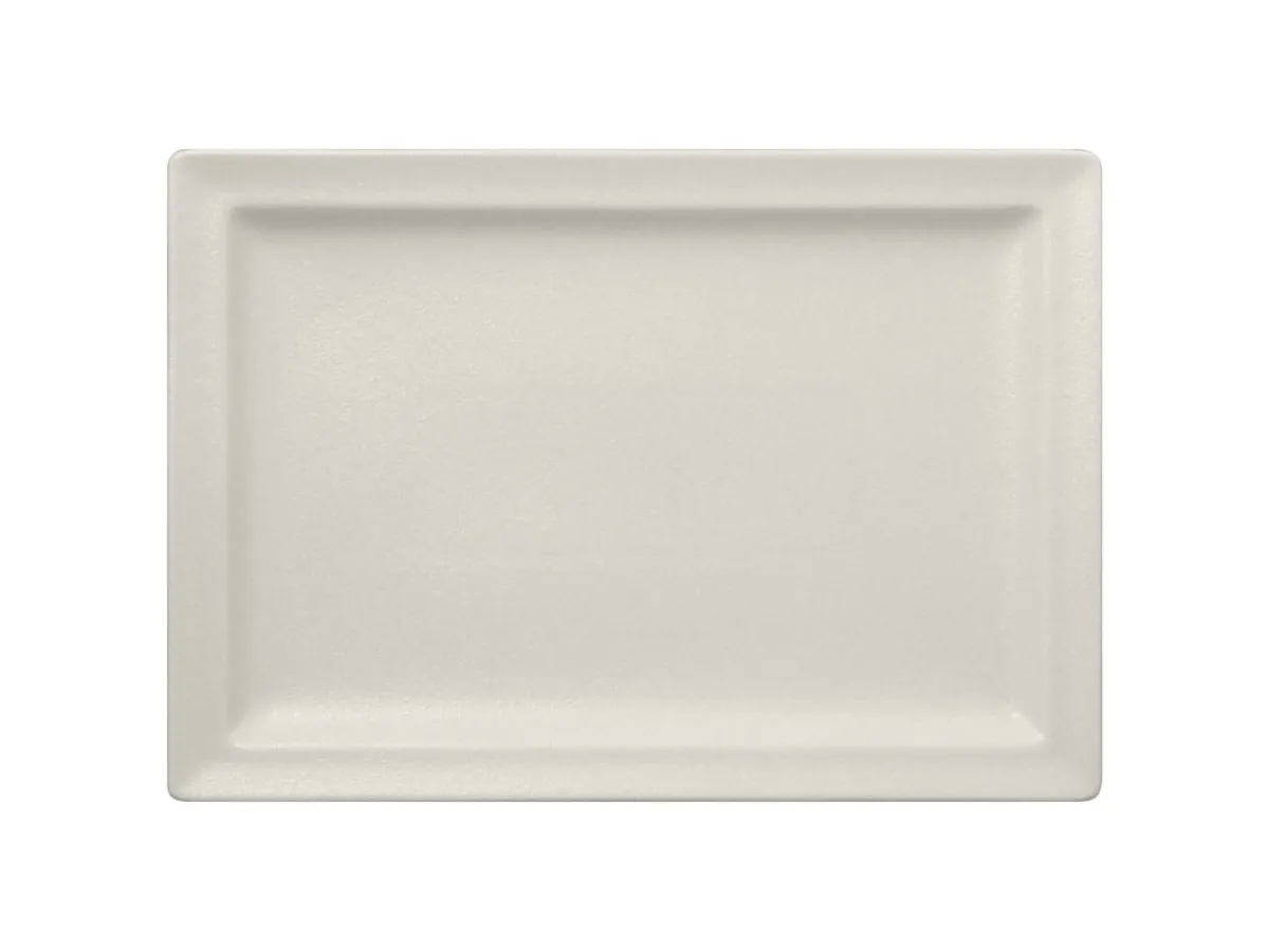 Assiette plate rectangulaire Blanc sable porcelaine vitrifiée 33,6x23,2 cm Neo Fusion - RAK Discount
