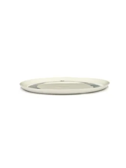 SERAX Assiette plate rond blanc swirl - stripes bleu grès émaillé Ø 35 cm Feast By Ottolenghi Hot