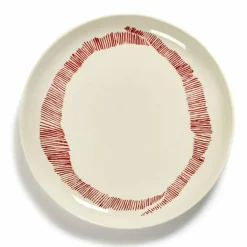 Assiette plate rond blanc swirl - stripes rouge grès émaillé Ø 22,5 cm Feast By Ottolenghi - SERAX Clearance