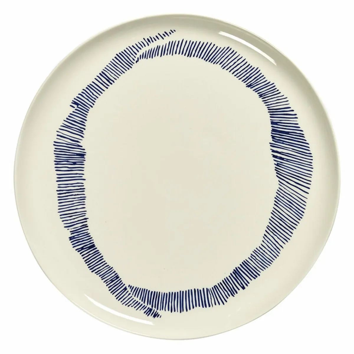 Assiette plate rond blanc swirl - stripes bleu grès émaillé Ø 26,5 cm Feast By Ottolenghi - SERAX Online