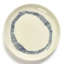SERAX Assiette plate rond blanc swirl - stripes bleu grès émaillé Ø 19 cm Feast By Ottolenghi New