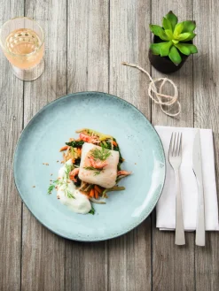 Assiette plate rond bleu grès émaillé Ø 20 cm Sky - PRO.MUNDI Outlet