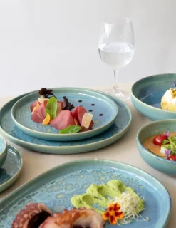 ACCOLADE Assiette plate rond bleu grès émaillé Ø 28 cm Magic Outlet