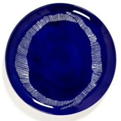 SERAX Assiette plate rond lapis lazuli swirl - stripes blancs grès émaillé Ø 26,5 cm Feast By Ottolenghi Clearance