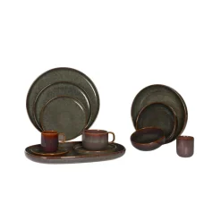 ACCOLADE Assiette plate rond Marron Bleu grès émaillé Ø 17 cm Amber Discount