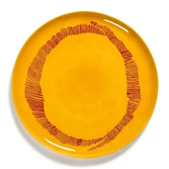 SERAX Assiette plate rond sunny yellow - stripes rouge grès émaillé Ø 35 cm Feast By Ottolenghi Clearance