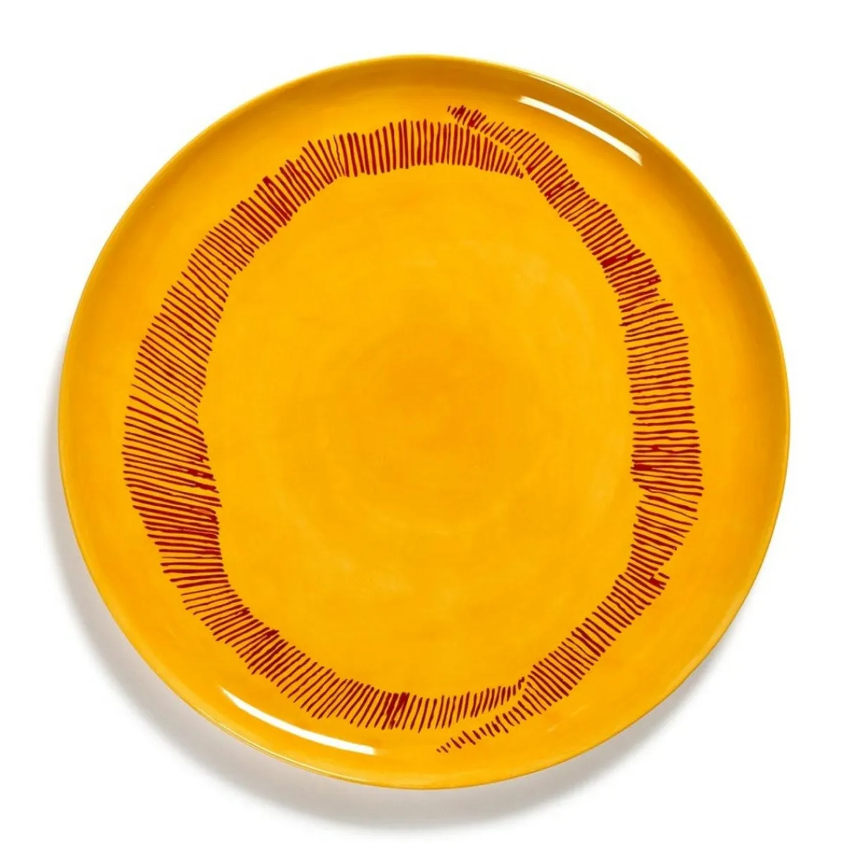 SERAX Assiette plate rond sunny yellow - stripes rouge grès émaillé Ø 35 cm Feast By Ottolenghi Clearance