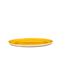 SERAX Assiette plate rond sunny yellow - stripes rouge grès émaillé Ø 35 cm Feast By Ottolenghi Clearance