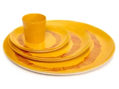 SERAX Assiette plate rond sunny yellow - stripes rouge grès émaillé Ø 35 cm Feast By Ottolenghi Clearance