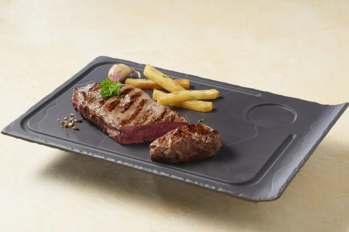 Assiette à steak rectangulaire noir porcelaine culinaire 33x22 cm Basalt - REVOL New