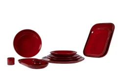 Assiette à steak rectangulaire rouge grès émaillé 34,5x23,5 cm Gres Couleur - PRO.MUNDI Discount