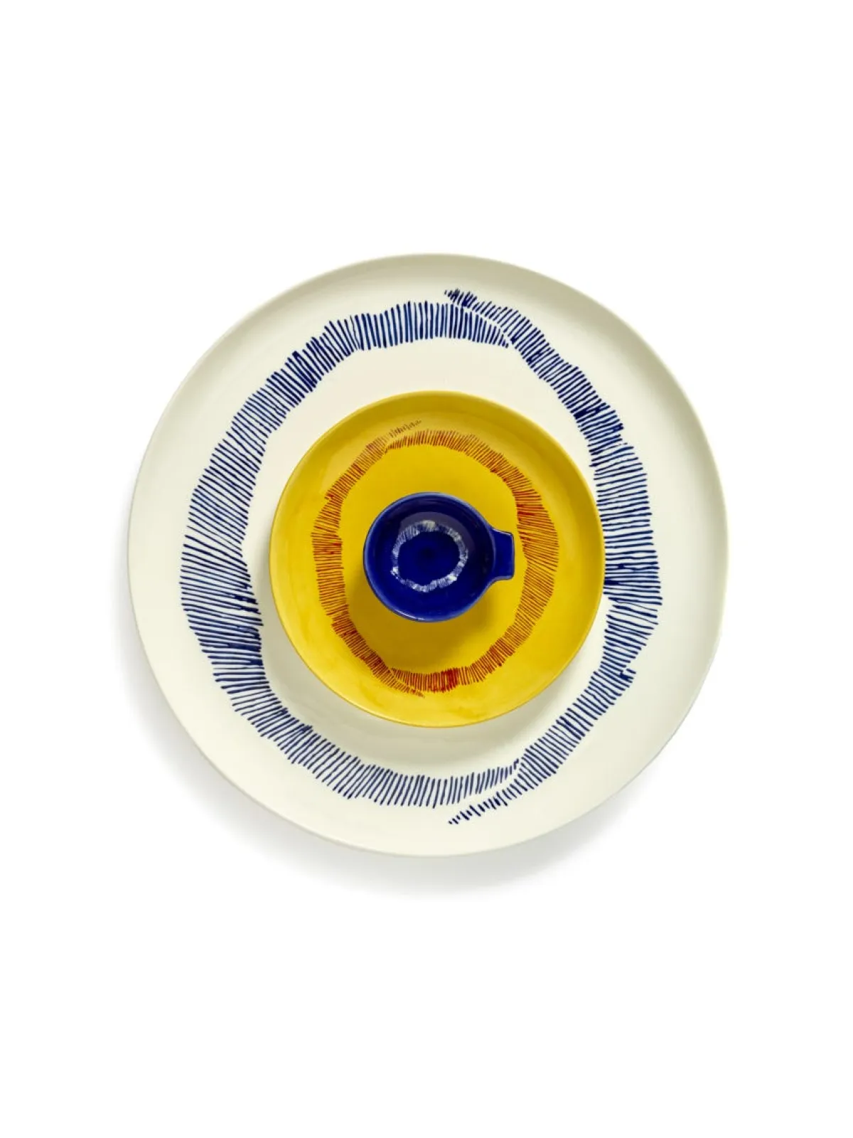 Assiette à tapas rond lapis lazuli swirl - stripes blancs grès émaillé Ø 7,5 cm Feast By Ottolenghi - SERAX