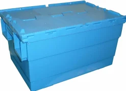 Bac avec couvercle "crocodile" Avec couvercle bleu plastique 60x40x31,5 cm 55 L fond plein parois pleines - GILAC Hot