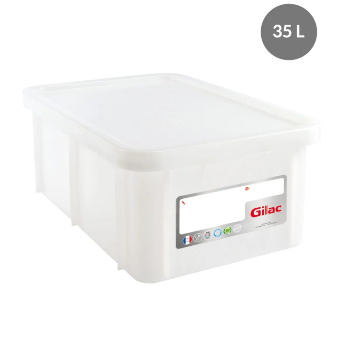 GILAC Bac gerbable Avec couvercle blanc plastique 60x40x23 cm 35 L fond plein parois pleines Hot