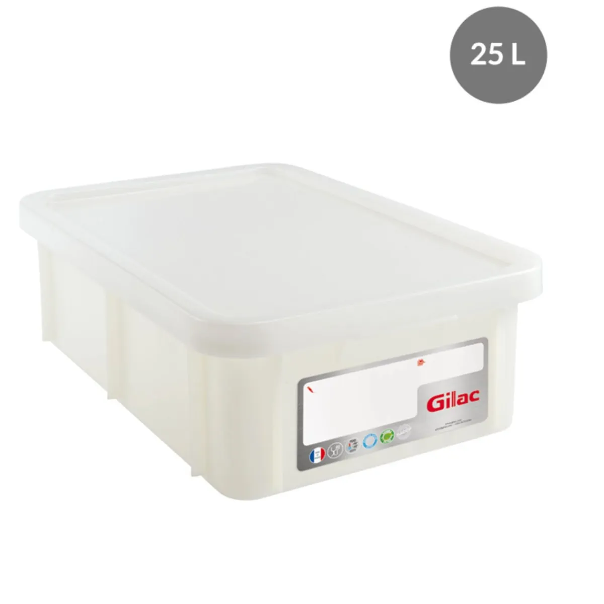 Bac gerbable Avec couvercle blanc plastique 60x40x19 cm 25 L fond plein parois pleines - GILAC Hot