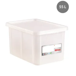 Bac gerbable Avec couvercle blanc plastique 60x40x33 cm 55 L fond plein parois pleines - GILAC New