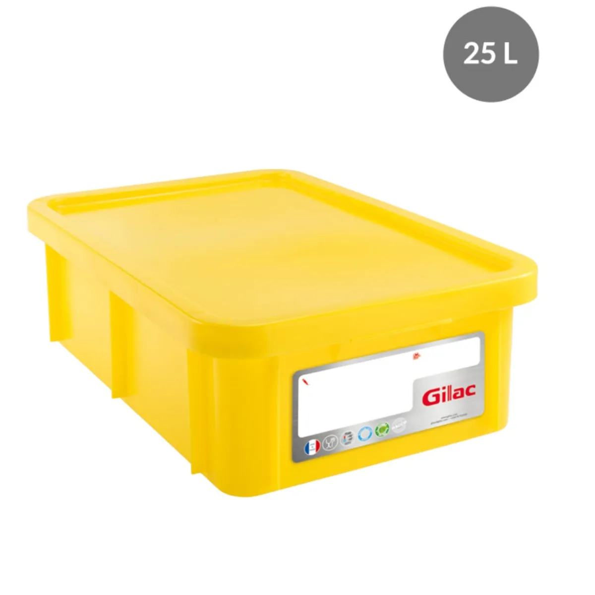 Bac gerbable Avec couvercle jaune plastique 60x40x19 cm 25 L fond plein parois pleines - GILAC Online