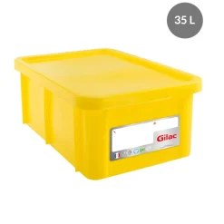GILAC Bac gerbable Avec couvercle jaune plastique 60x40x23 cm 35 L fond plein parois ajourées Discount