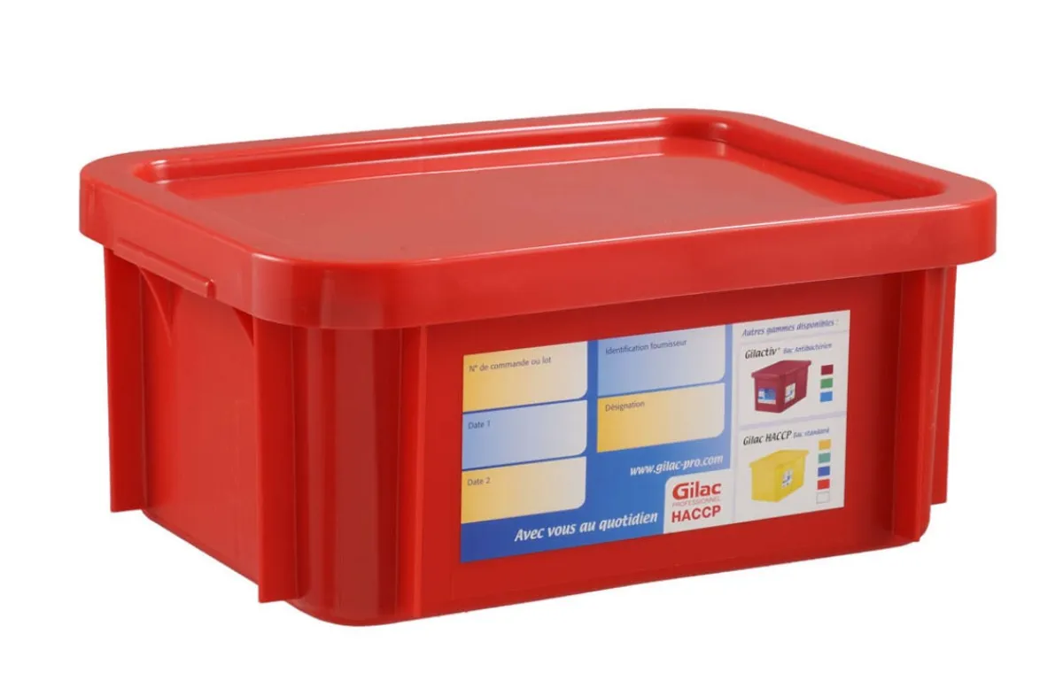 Bac gerbable Avec couvercle rouge plastique 40x30x23,5 cm 15 L fond plein parois pleines - GILAC Hot