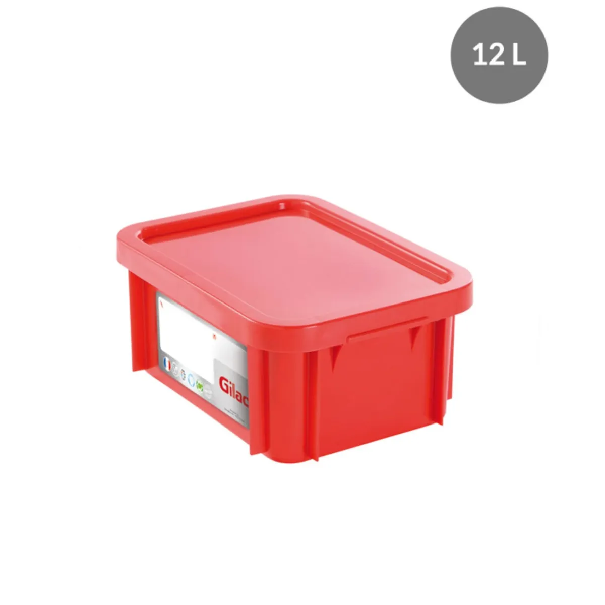 Bac gerbable Avec couvercle rouge plastique 40x30x18 cm 12 L fond plein parois pleines - GILAC Online