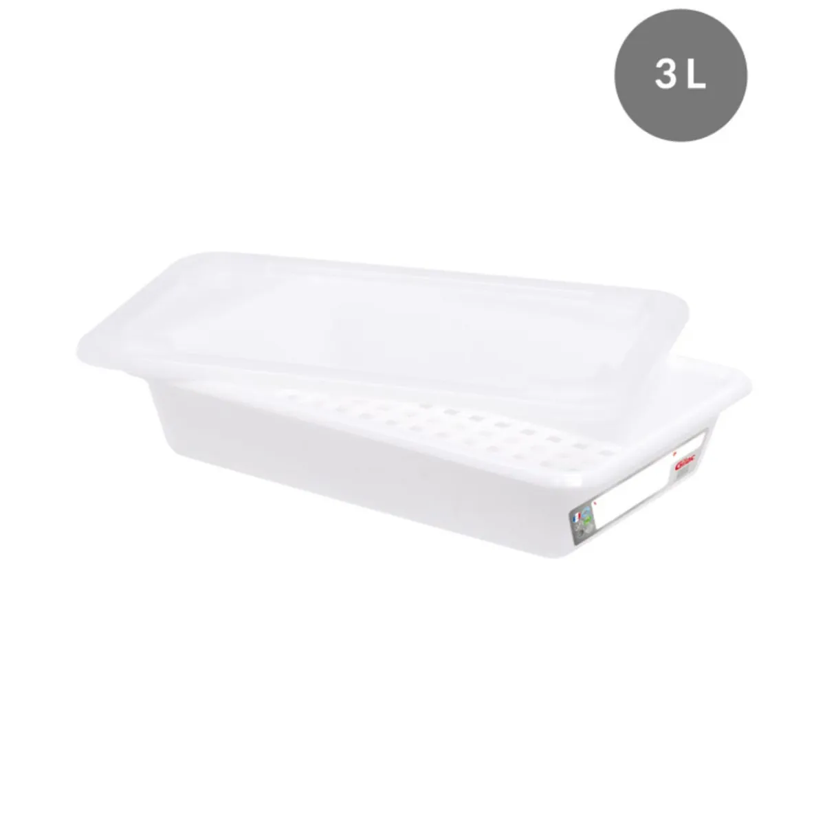 GILAC Bac plat HACCP Avec couvercle blanc plastique 35x24x8 cm 3 L fond plein parois pleines Hot