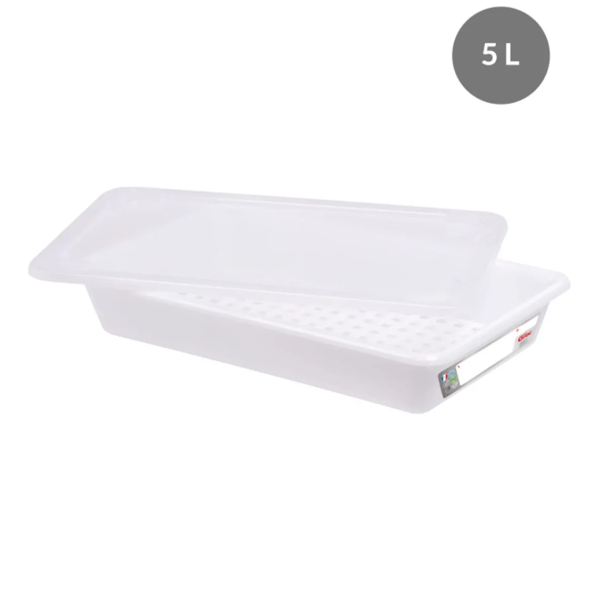 Bac plat HACCP Avec couvercle blanc plastique 45x29x8,5 cm 5 L fond plein parois pleines - GILAC Best