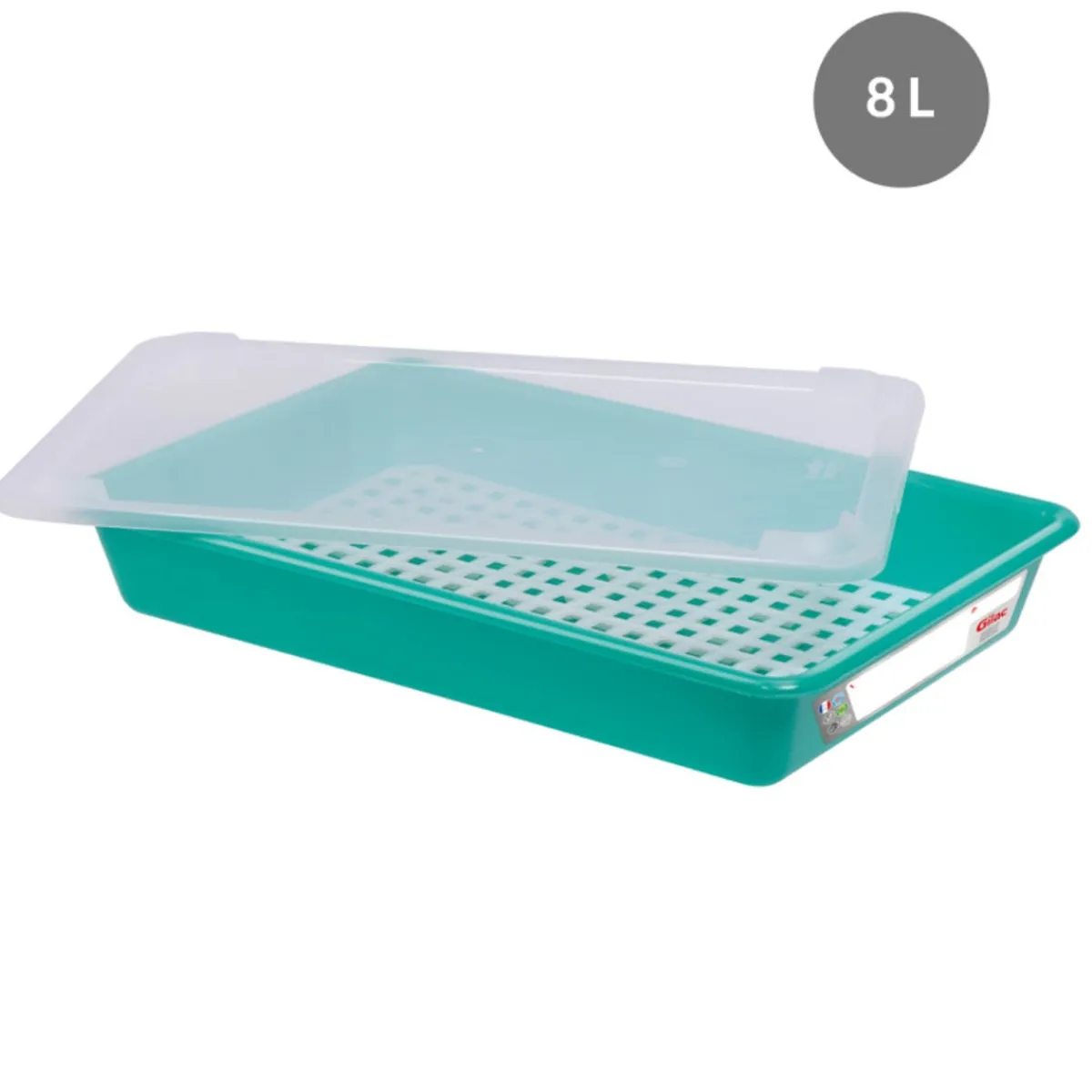 Bac plat HACCP Avec couvercle vert plastique 49x33,7x9 cm 8 L fond plein parois pleines - GILAC Online